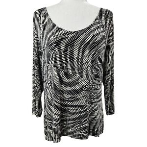 Chico's Travelers Black Cream Abstract Swirl Slinky Knit Scoop Neck Blouse